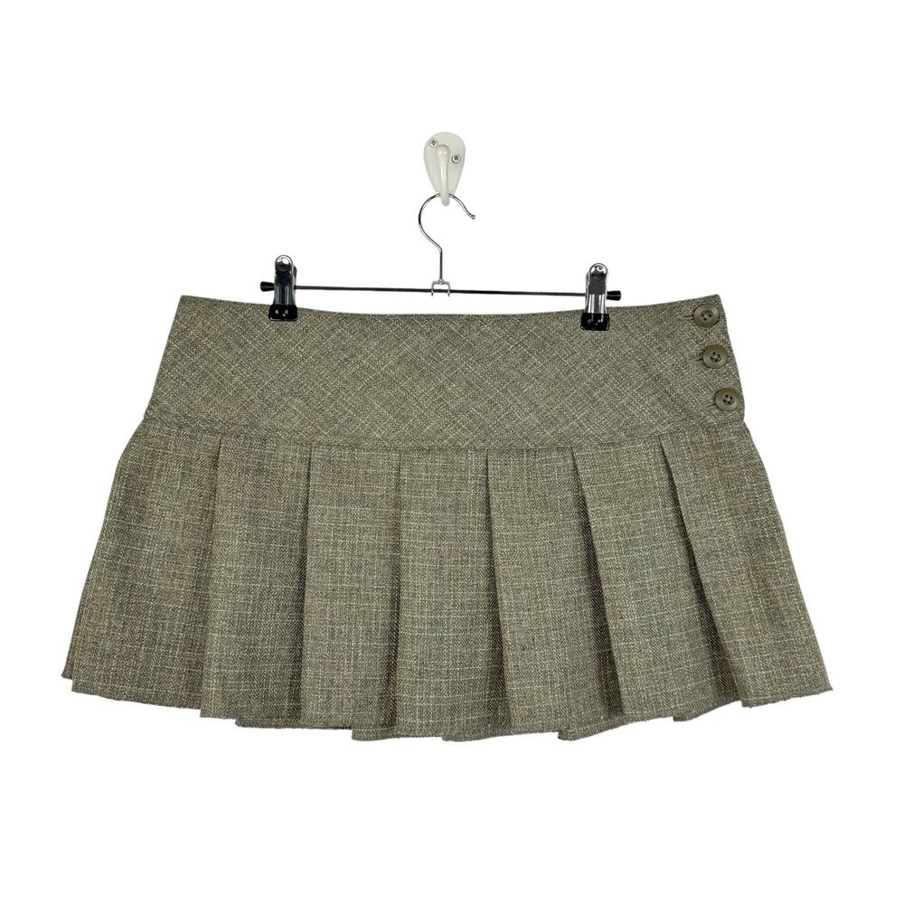 Vtg Y2k Tyte Pleated Khaki Light Green Pleated Mini Skirt Preppy Juniors Sz 11